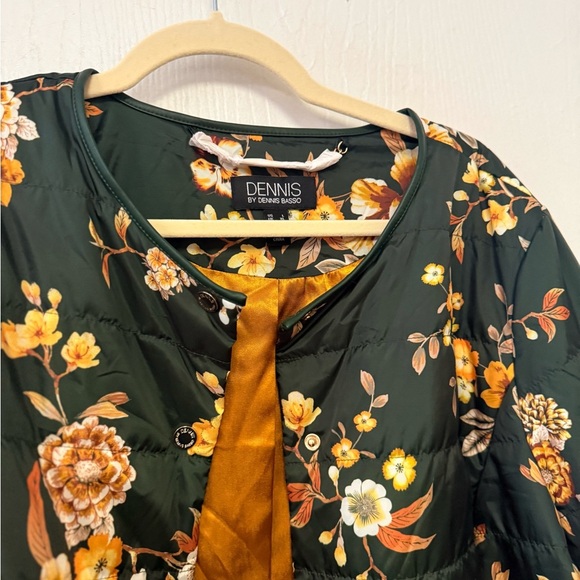 Dennis Basso Dark Green Thanksgiving Vibes Floral Puffer Jacket NWOT - Picture 3 of 6